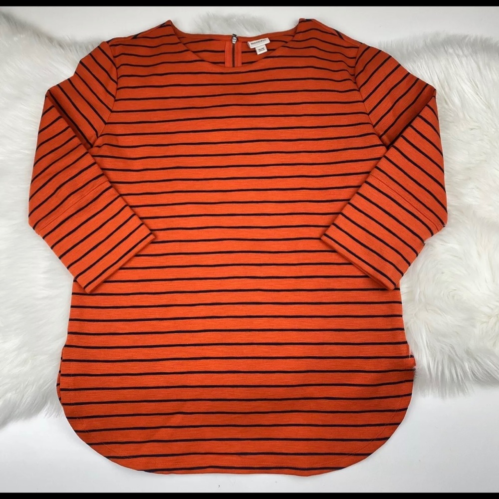 Merona Red Striped Tunic Sweater 3/4 Sleeve M